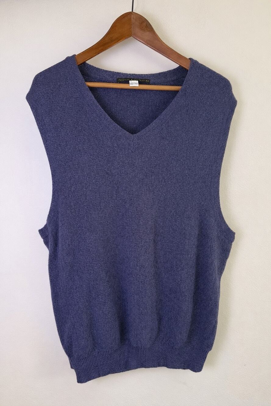 Peruvian Connection 100% Alpaca Sweater Vest Blue V Neck Size L